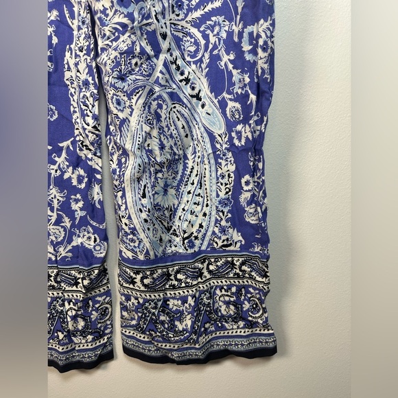 Artisan Ny Blue and White Floral Paisley Pants Boho Size Large - Picture 5 of 7